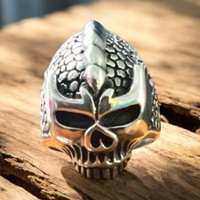 Men's Silver Stainless Steel Alien Scaled Skull Harley Biker Punk Ring Size 12.5