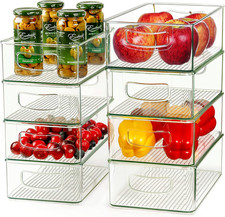 Clear Storage Bins 8 Packs for Refrigerator, 4 Large Stackable Pantry Organizer