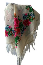 Authentic Pavlovo Posad Wool Shawl w Fringe Beautiful-Handmade Russian USSR 32  
