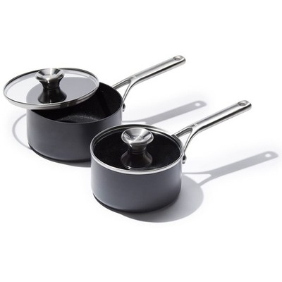 OXO Professional Hard-Anodized Nonstick Saucepan Set 1.7QT & 2.3QT, Lids, Black
