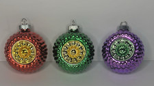 3 - Christopher Radko Shiny Brite Indent Ripple Bumpy Ornament Green Red Purple