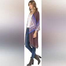 O'neill Mauve Blue Pink Geometric Boho Festival Summer Long Kimono Size Small