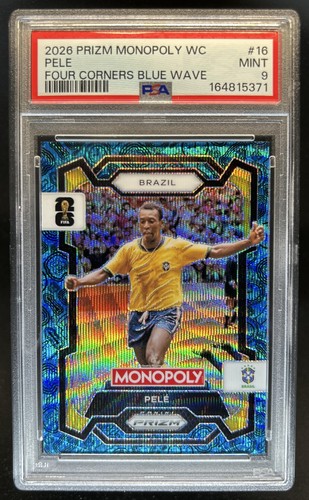 2026 Panini Prizm Monopoly World Cup Pele Four Corners Blue Wave #16 PSA 9