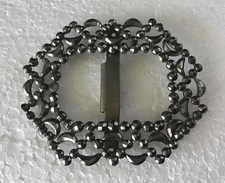 Antique Victorian Cut Steel Buckle for 1  Sash or Belt, 2 5/8  Long, 2 1/8  Wide