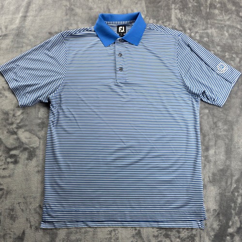 FootJoy Polo Golf Shirt Mens Medium Blue Striped Performance Rugby Logo Active