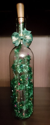 Leuchtflasche Weihnachtsdeko oder Geschenk mit Mini Lichterkette und Lametta