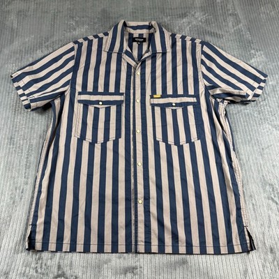 Seager Grit Mens XL Tan Blue Stripe Pearl Snap Western Short Sleeve Pocket