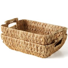 2 Pack Wicker Storage Baskets with Wooden Handles, Large Water Hyacinth Baske.