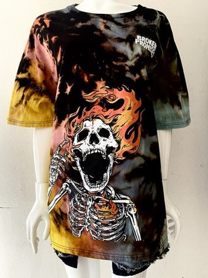 Broken Promises Custom X-Large  One of a kind  Tye-Dye T-Shirt Burning Skeleton
