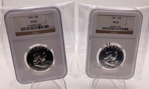 Two Proof Franklin Half Dollar 1960, 1961, NGC PF67 (B2)