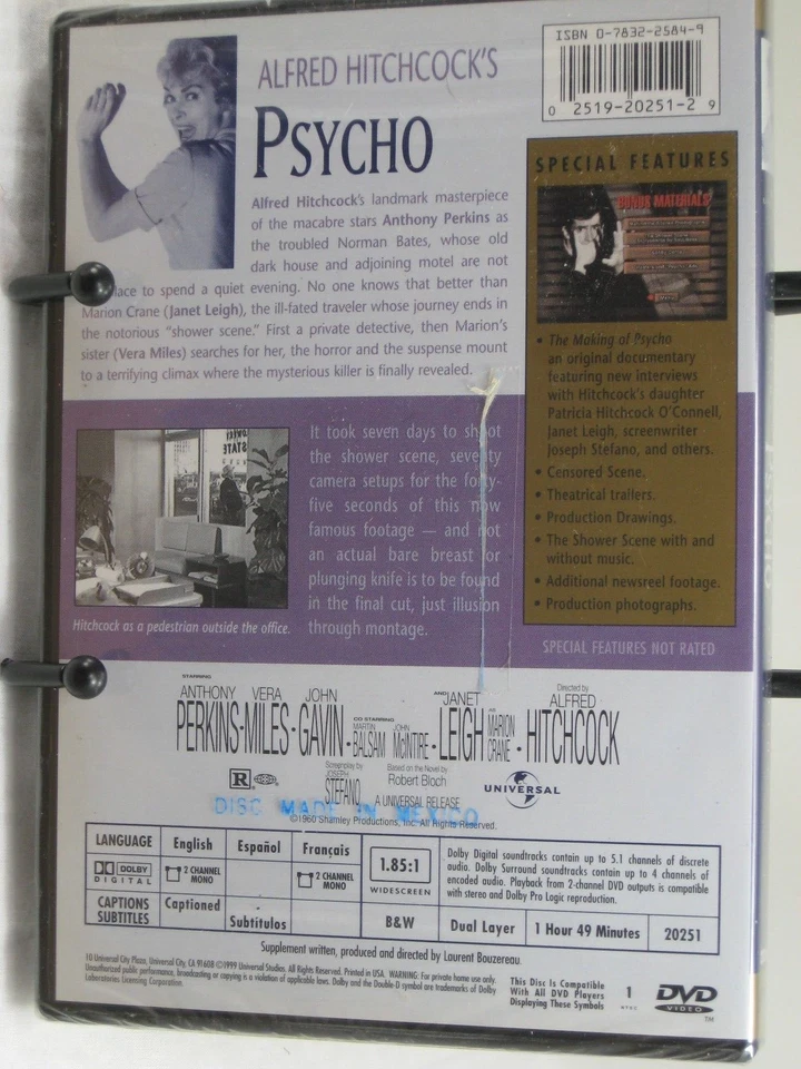 SEALED DVD Alfred Hitchcock PSYCHO  Widescreen Collector's Edition Horror Movie - Image 2 of 2