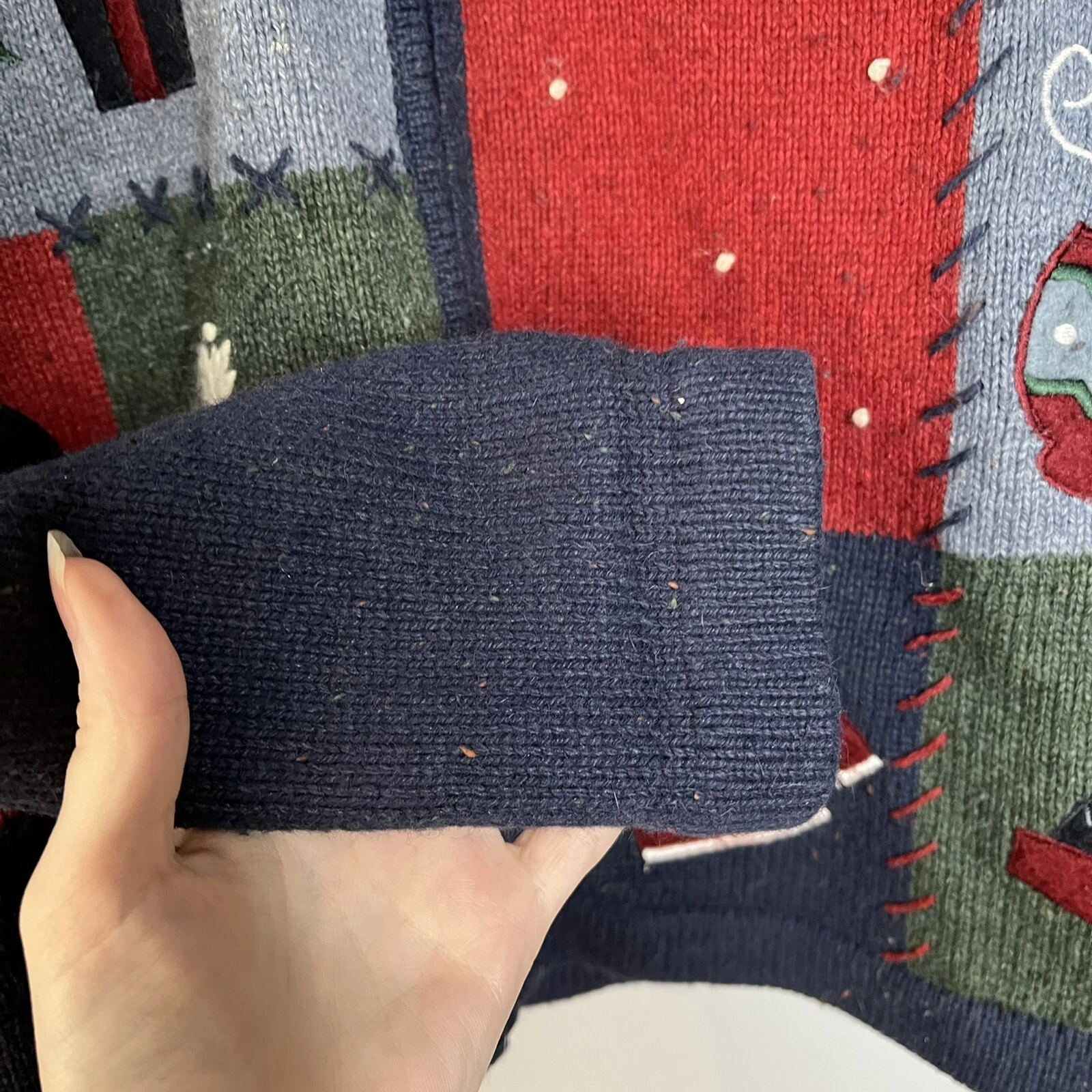 Croft & Barrow Ugly Christmas Sweater Womens S Blue Patchwork Zip Up Cardigan