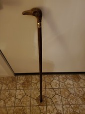 Vintage Carved and Painted Duck Cane Walking Stick with Glass Eyes 36"