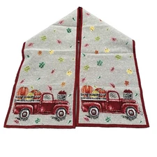 Table Runner Tapestry Pickup Truck Apples Pumpkins Leaf Fall Harvest Autumn Red