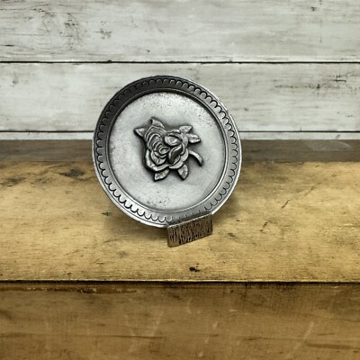 Miniature Collectors Plate Rare Pewter Fort 1982 Rose Raised Relief 