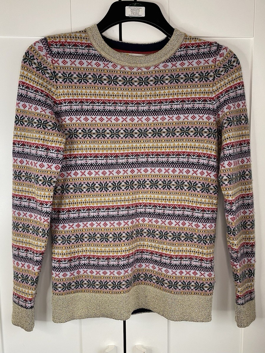 Boden Louise Fair Isle Gold Nordic Jumper Wool Cotton Cashmere