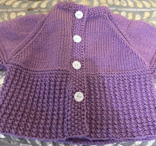 New Hand Knitted Button Down Cardigan Girls 2-3T Sweater Intricate Design Purple - Picture 4 of 9
