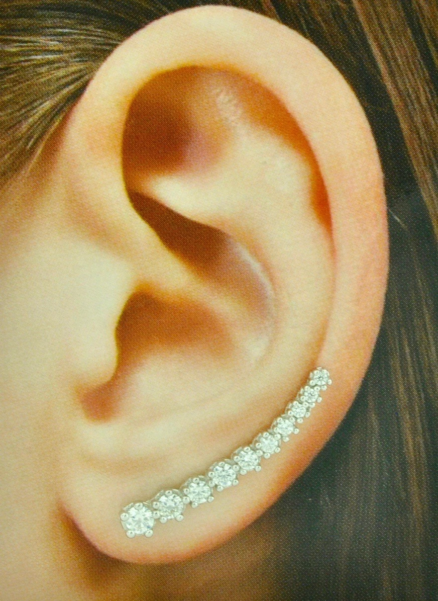 14k Solid White Gold Cubic Zirconia CZ Ear Crawler Climber Earring