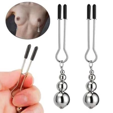 Metal Nipple Clamps with Weighted Balls BDSM Gear Non-Piercing Nipple Clips