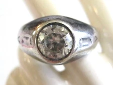 ANTIQUE ART DECO MANS MENS STERLING SILVER OB OSTBY BARTON CLEAR GLASS 925 RING