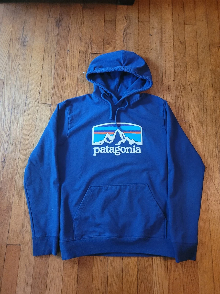 Patagonia Sweatshirt Hoodie Men's Size M Regular Fit Pocket Mountain Logo  Blue