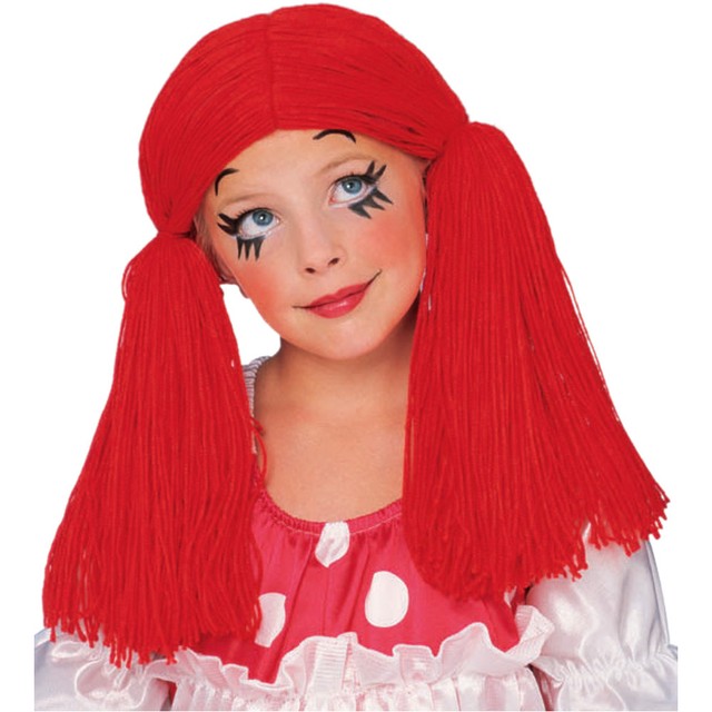 Girls Red Rag Doll Wig Long Yarn Hair Ragdoll Pigtails Costume Child