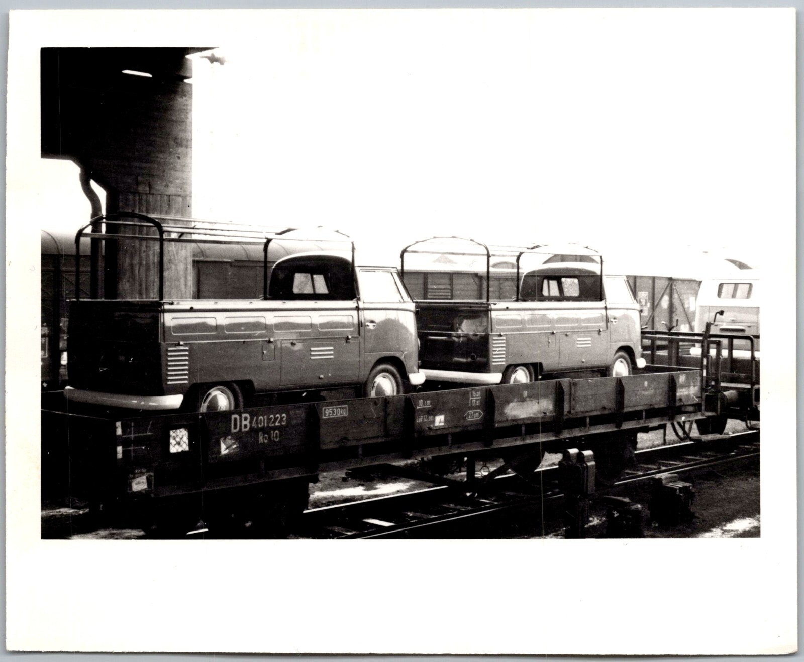WW2 Snapshot Occupied Nuremburg Germany Volkswagen Pickup Style Vans on Train