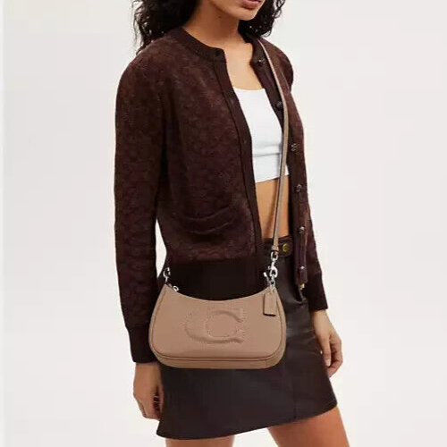 Coach Women's Silver/Taupe Teri Smooth Leather Shoulder Bag (CR099