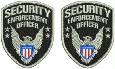 SECURITY SHOULDERS  EMBROIDERY PATCH 4.5X3.75''X Velcr@ On Back Silver On Black