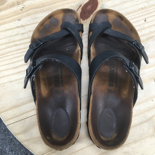 Birkenstock Sandals Womens 8 Mayari Strappy Flats Casual Black Leather Slip On - Picture 13 of 16