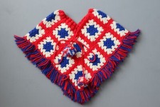 Vintage Children's Granny Square Shawl - Red, White  Blue
