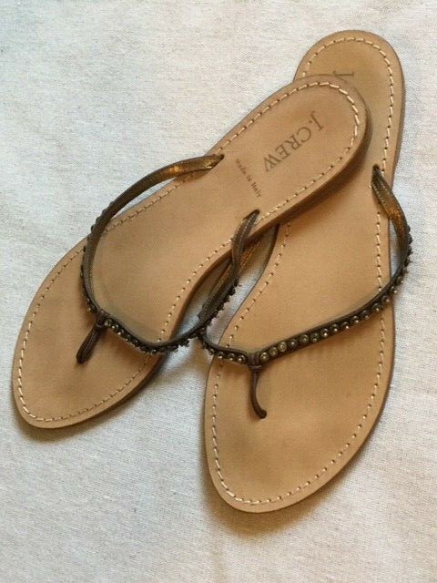 J Crew Thong Sandal Brown Leather Strap with Bronze Beads Women's Size 10 | eBay
