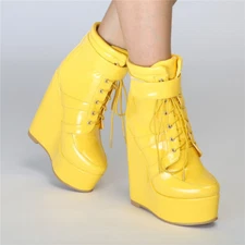Fashion Women Ankle Boots Platform Round Toe Lace Up Wedges Booties Shoes Woman