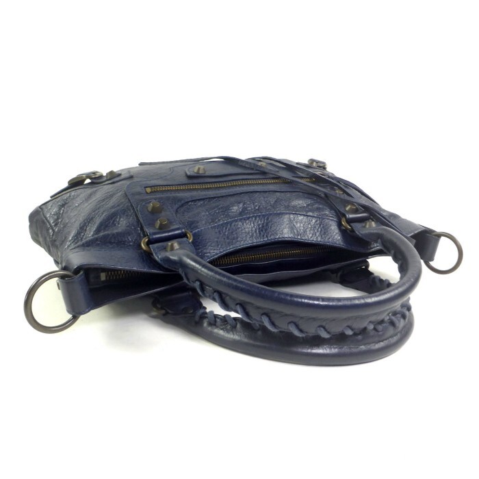 BALENCIAGA The First 2way Hand Bag Shoulder Bag Leather Navy BALENCIAGA The First 2way Hand Bag Shoulder Bag Leather Navy