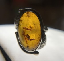 Vintage Sterling Silver 925 Elongated Amber Ring Size 7