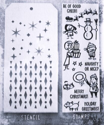 Christmas Cartoons Tim Holtz Clear Stamp & Diamond Dot Twinkle Stencil Set NEW! - Picture 2 of 2
