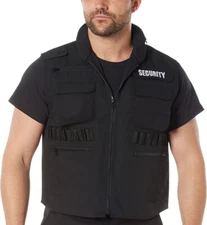 Black SECURITY Officer Guard Ranger Vest Tactical Double Sided Vest with Hood