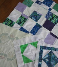 Scrappy Quilt Blocks Lot, 15 Vtg Raw Edge Squares incl 9-Patch & Shadow Applique
