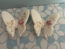 Set of 2 Porcelain Butterflies Handpainted Pink Rose Lasting Products Inc