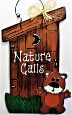 OUTHOUSE Nature Calls BEAR CUB SIGN Bathoom Bath Rustic Country Wood Plaque 