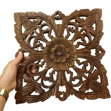 Wood Carved Wall Art Hanging Home Decor Thai Style Ornament Building Part