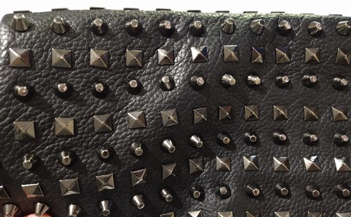 RomyGold Black Silver Studded Leather Clutch Bag Purse  - Picture 8 of 13
