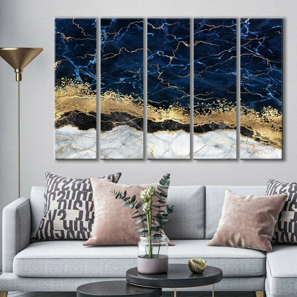 Blue Gold Marble Canvas , Luxury Wall Art, Abstract Wall Decor, Navy Blue Canvas - Image 4 of 4