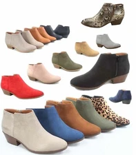 Women's Low Chunky Heel Zipper Almond Toe Ankle Booties Shoes Size 5.5 - 11 NEW