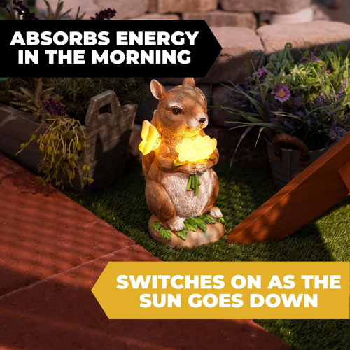 Charming Solar Powered LED Outdoor Decor Porcelain Squirrel Figurine Light up Sq - Picture 4 of 12