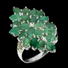 Valentine 925 Sterling Silver Ring Oval Emerald Sapphire Natural Gemstone Jewelr