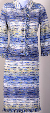 ST.JOHN Women's Knit Tweed Blue Yellow Gray White Trim Jacket  Dress Sz 4-6