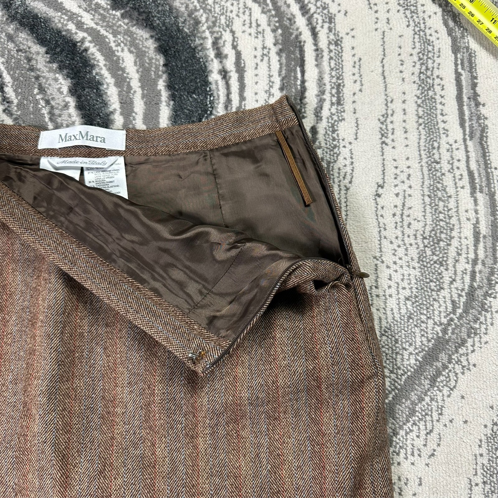 Vintage Max Mara 1990's Brown Italy Sz GB 10 / W29 Pinstripe Wool Pencil Skirt image 5