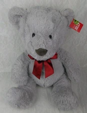 Hugfun Be Jolly Teddy Bear Gray Grey Red Bow 20" Plush Stuffed Animal Plushie
