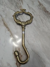 Vintage Brass Fireplace Hook Damper Flue Pull Double Sided Fish Handle